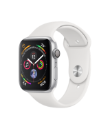 Apple Watch Series 4 (MU6A2RU/A), 44 мм, корпус из алюминия серебристого цвета, спортивный ремешок белого цвета