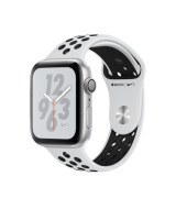 Apple Watch Nike+ Series 4 (MU6K2RU/A), 44 мм, корпус из алюминия серебристого цвета, спортивный ремешок Nike цвета «чистая платина/чёрный»