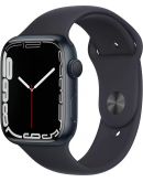 Apple Watch Series 7, 45 мм, корпус из алюминия цвета «тёмная ночь», спортивный ремешок «тёмная ночь» (MKN53)