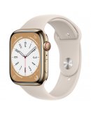 Apple Watch Series 8, 45 мм, стальной корпус золотого цвета, спортивный ремешок цвета «сияющая звезда»