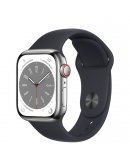 Apple Watch Series 8, 41 мм, стальной корпус серебристого цвета, спортивный ремешок цвета «тёмная ночь»
