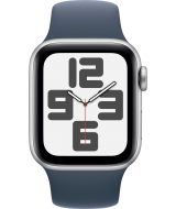 Apple Watch SE 2023, 40 мм, корпус из алюминия серебристого цвета, спортивный ремешок синего цвета (MRE23)