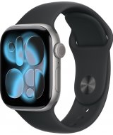 Умные часы Apple Watch Series 11 42 мм (алюминиевый корпус, серый/черный, спортивный силиконовый ремешок S/M)