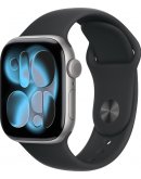 Умные часы Apple Watch Series 11 46 мм (алюминиевый корпус, серый/черный, спортивный силиконовый ремешок M/L)