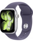 Умные часы Apple Watch Series 11 42 мм (алюминиевый корпус, серебристый/фиолетовый, спортивный силиконовый ремешок S/M)