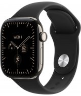 Умные часы Apple Watch Series 12 LTE 42 мм (титановый корпус, природный/черный, спортивный силиконовый ремешок S/M)