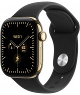 Умные часы Apple Watch Series 12 LTE 42 мм (титановый корпус, сияющее золото/черный, спортивный силиконовый ремешок S/M)